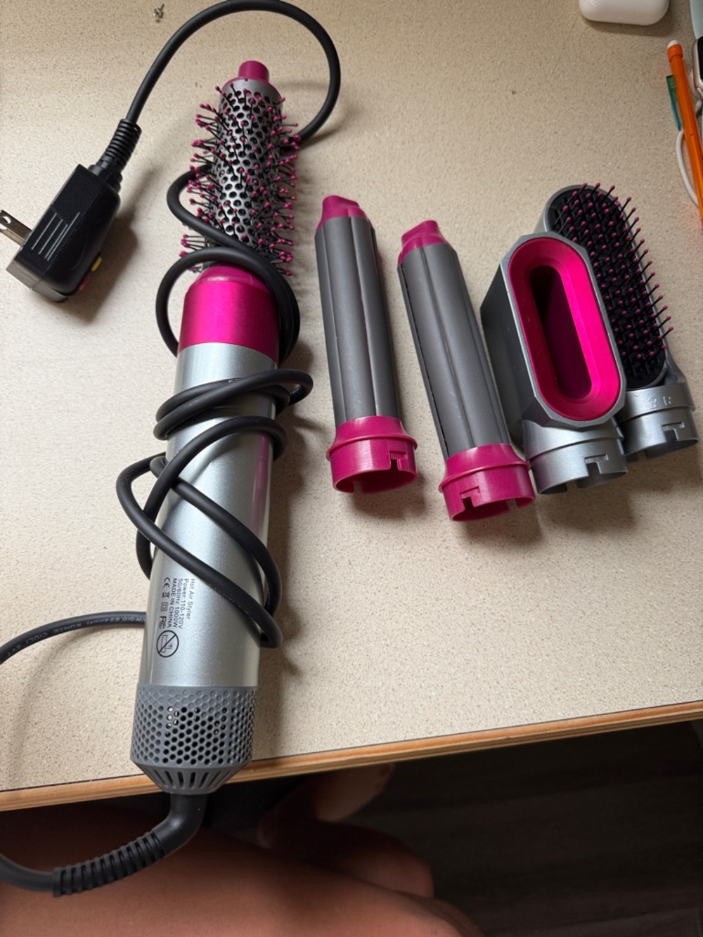 Multi-Attachment Hot Air Styling Brush in Magenta and Silver
